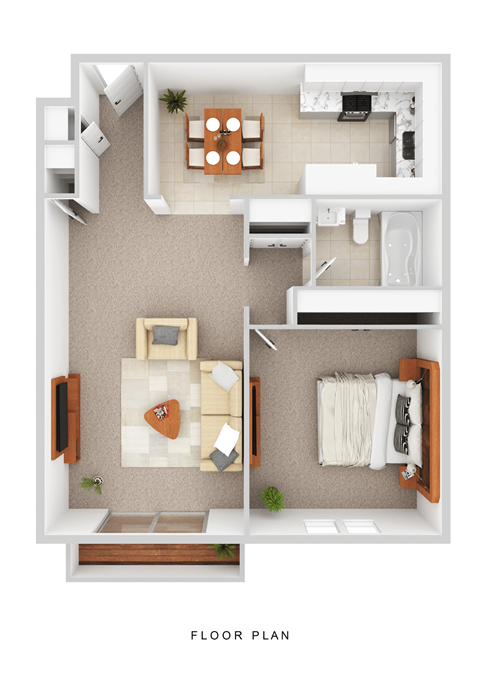 Floor plan for 1 bed, 1 bath, 856 sqft
